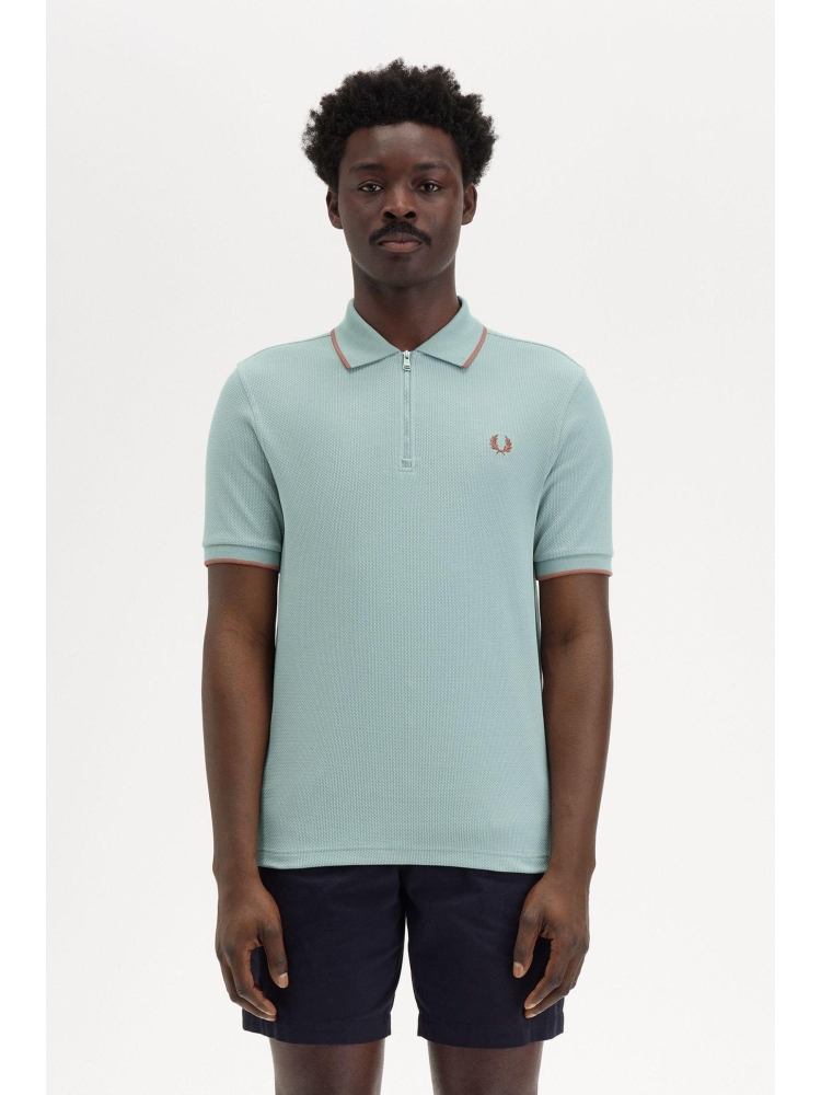 Fred Perry M9882 TEXT. ZIP NECK POLO 959 SILVER BLUE