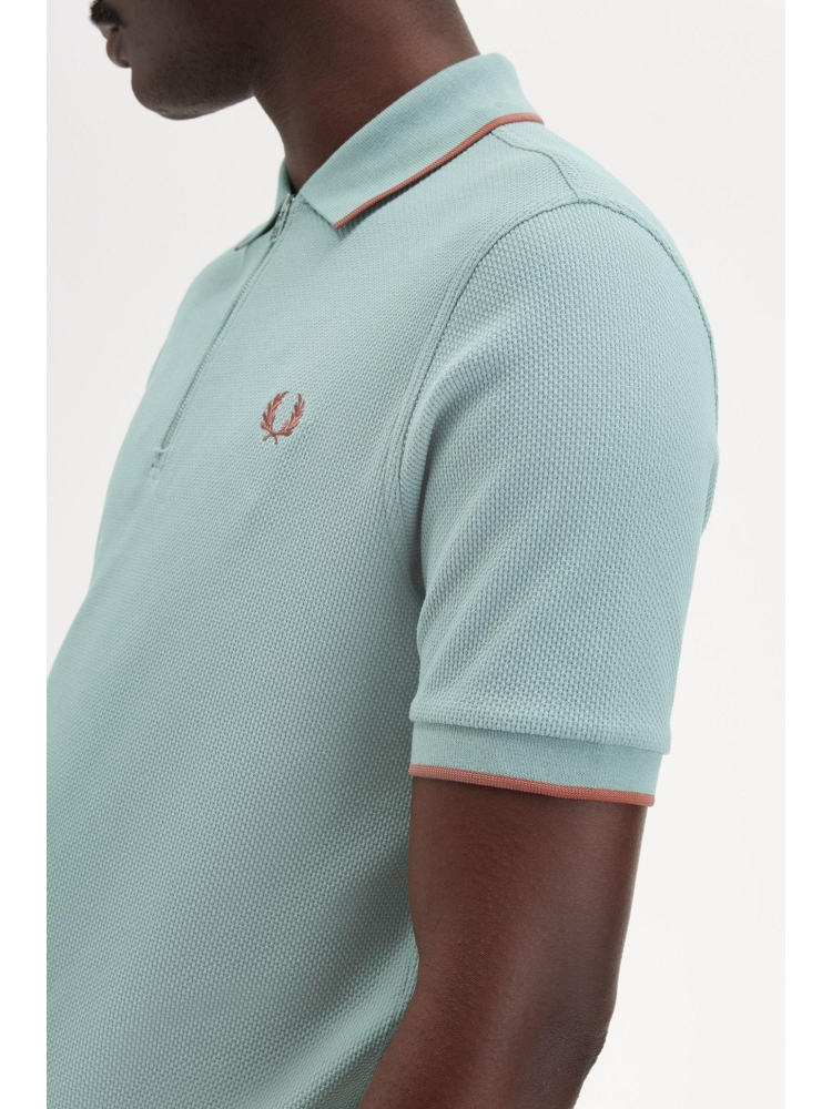 Fred Perry M9882 TEXT. ZIP NECK POLO 959 SILVER BLUE