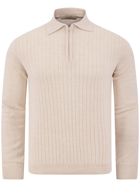 Aurelien RIBBED ZIPPER POLO LIGHT BEIGE
