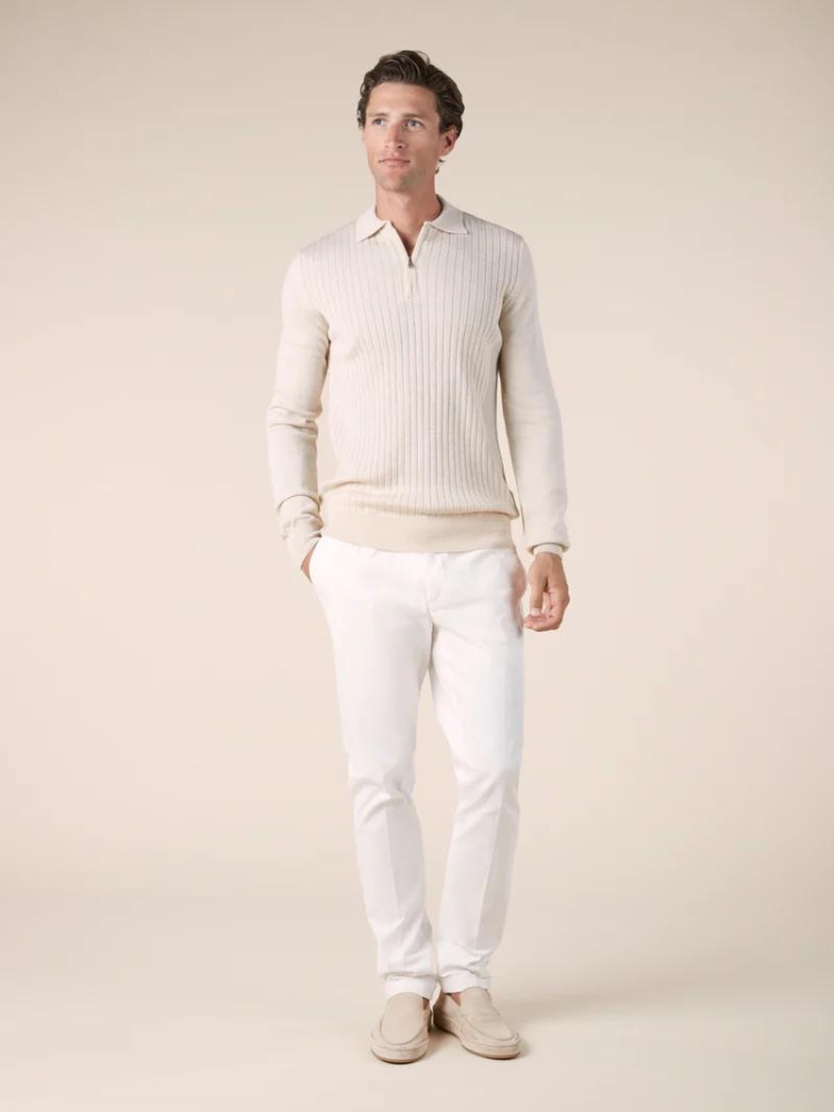 Aurelien RIBBED ZIPPER POLO LIGHT BEIGE