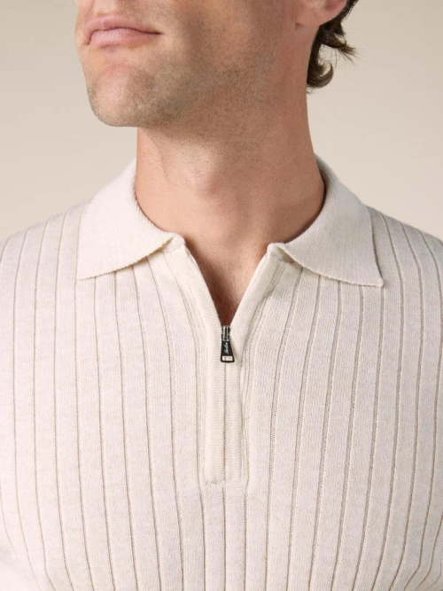 Aurelien RIBBED ZIPPER POLO LIGHT BEIGE foto 5