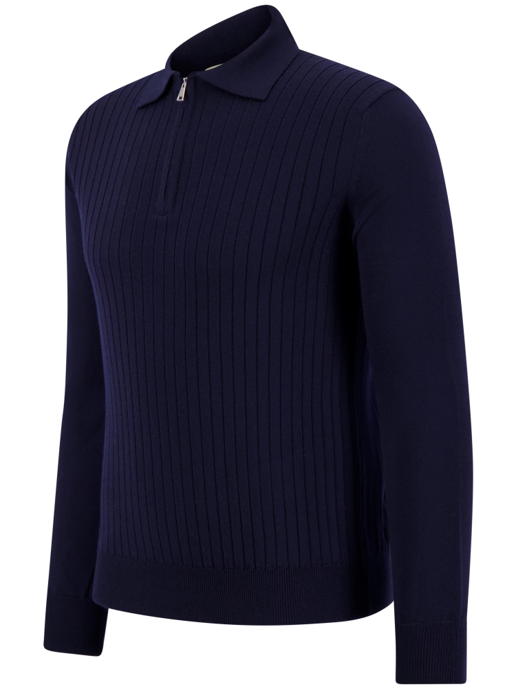 Aurelien RIBBED ZIPPER POLO NAVY