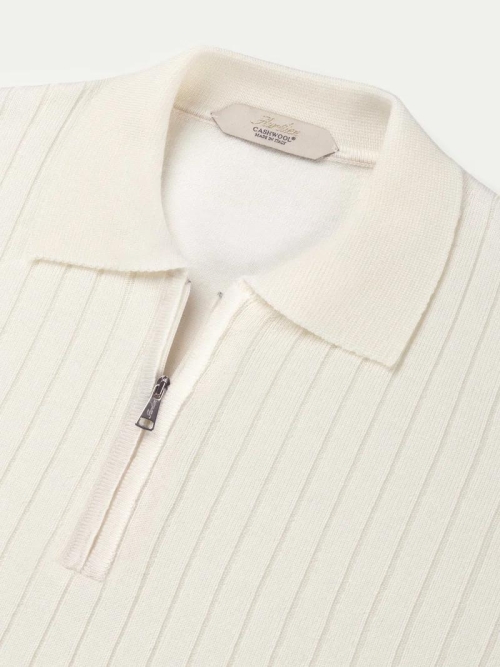 Aurelien RIBBED ZIPPER POLO IVORY foto 6